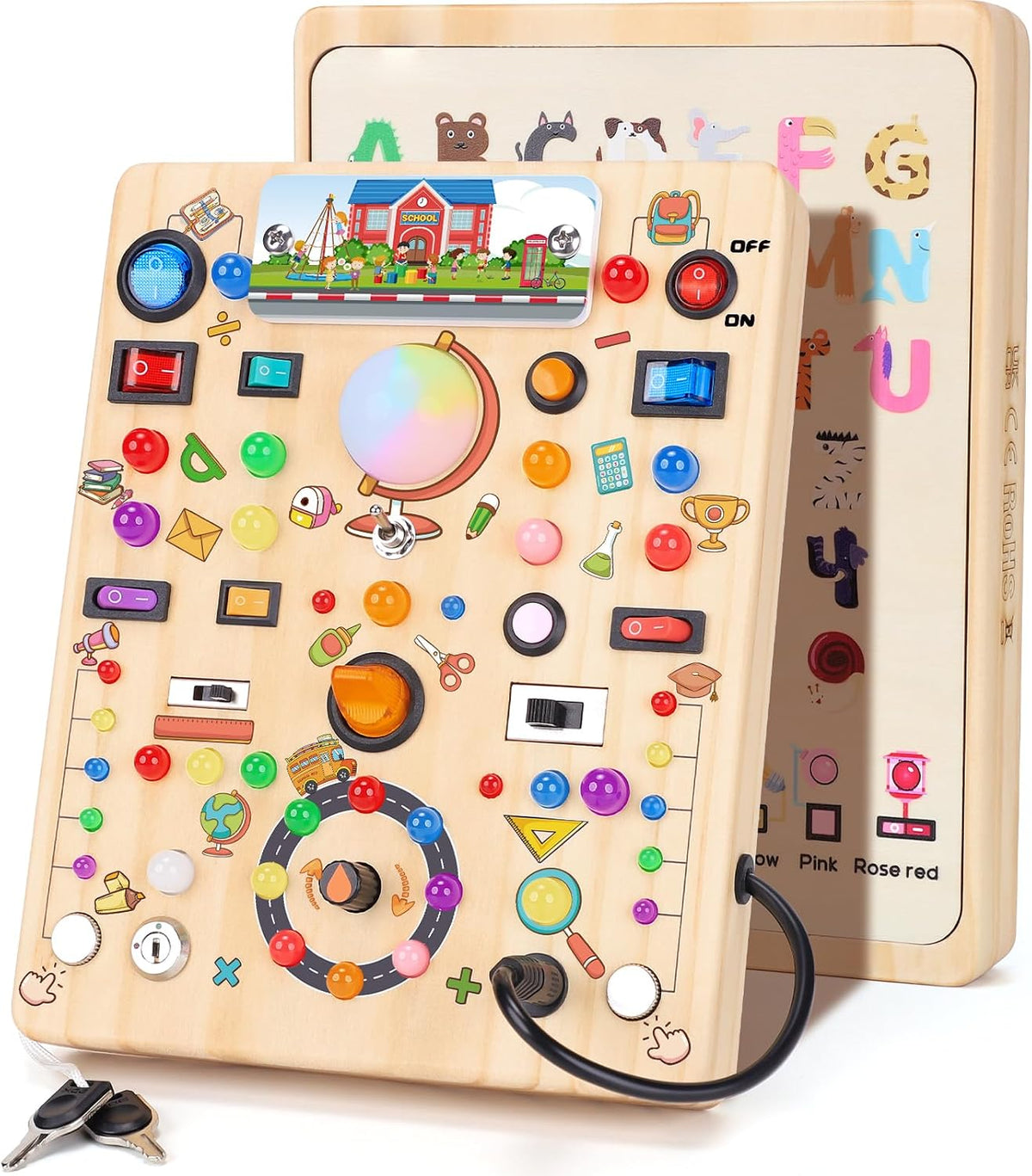 Tablero de actividades con 19 interruptores de luz LED, juguetes Montessori para niños de 1, 2, 3 años, tablero sensorial de madera, juguetes de viaje para niños de 1, 2, 3 años, regalo de cumpleaños