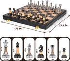 Juego de ajedrez de lujo grande de metal y acrílico con tablero de ajedrez de madera (17 pulgadas), piezas de metal ponderadas con tamaño King de 3.5 pulgadas, juego de ajedrez de torneo plegable para adultos y niños, juego de mesa familiar profesional