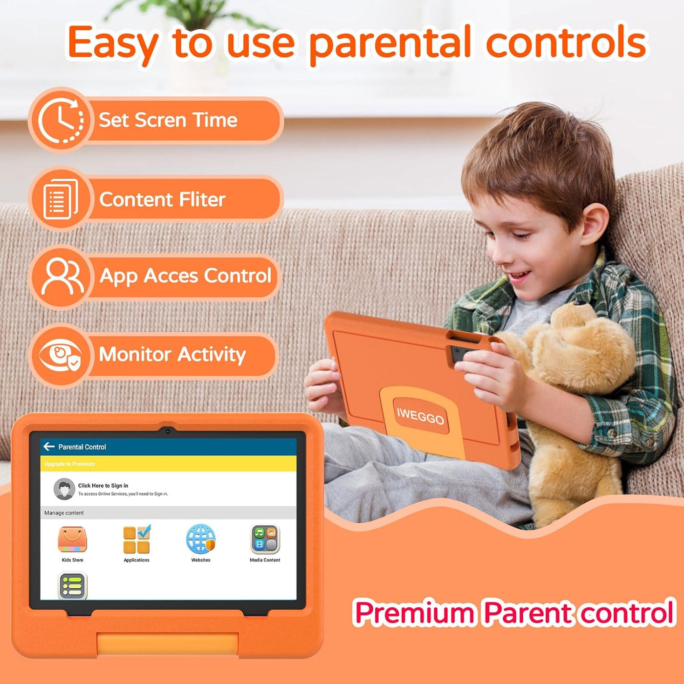 IWEGGO Tablet Android 15 para niños con estuche EVA, tablet de 10 p...