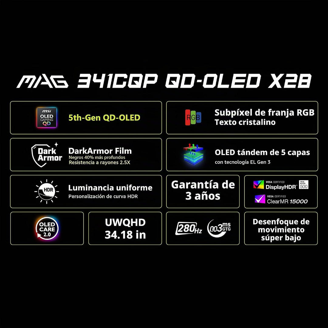 msi MAG 341CQP QD-OLED X28 34 pulgadas UWQHD Tándem QD-OLED Monitor...