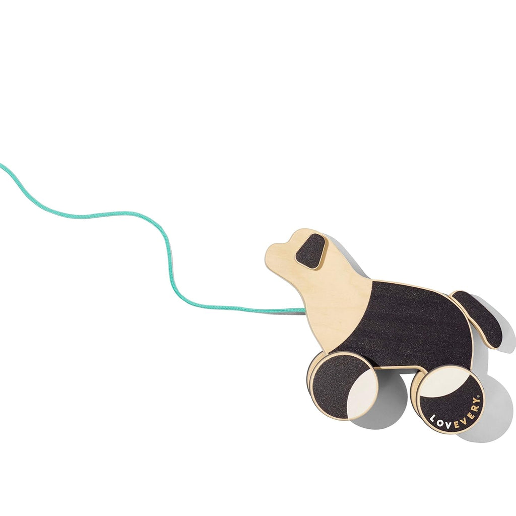 LOVEVERY |The Pull Pup | Juguete de madera para empujar y jalar, madera negro/blanco/natural, juguete sostenible para niños pequeños, a partir de 18 meses