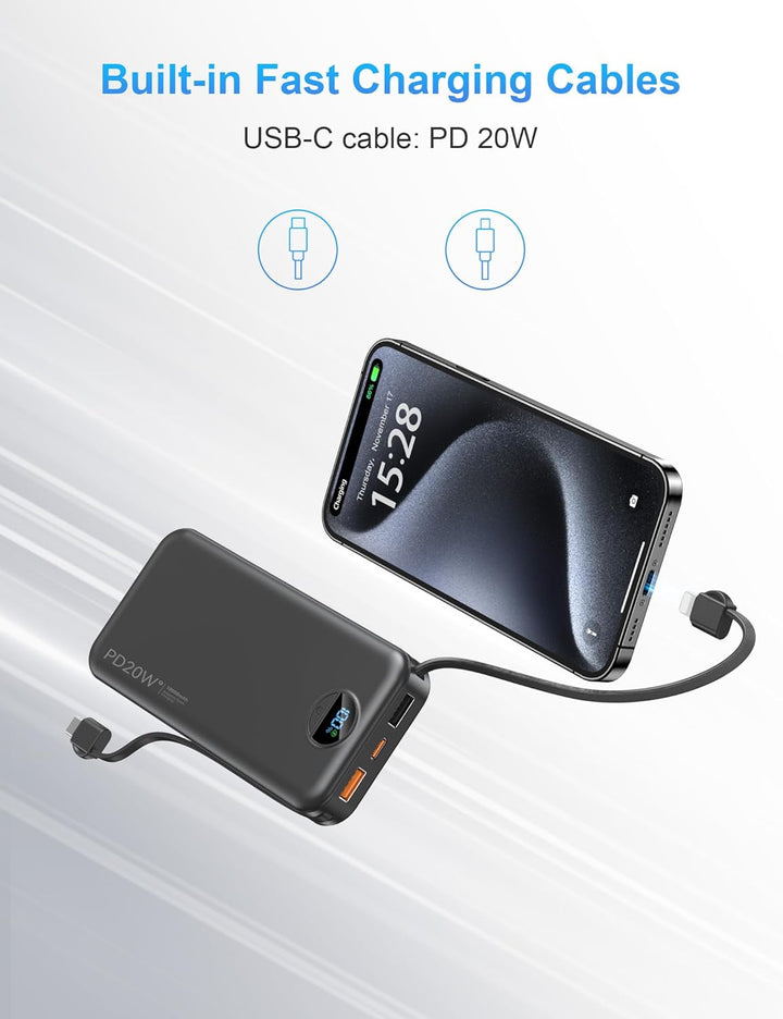Ffnpua - Cargador portátil con enchufe de pared, banco de energía U...