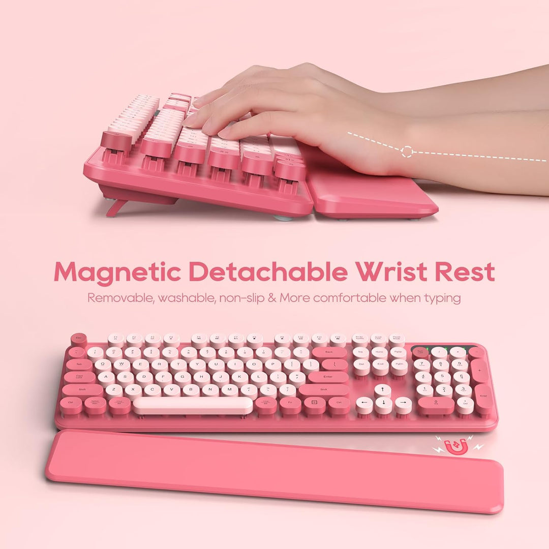Combo de teclado y mouse inalámbricos, bonito teclado retro de tama...