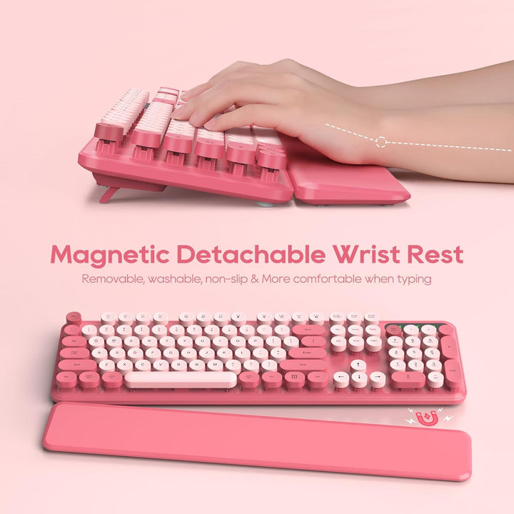 Combo de teclado y mouse inalámbricos, bonito teclado retro de tama...