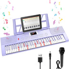 Teclado de piano para niños de 61 teclas con teclas iluminadas, modo de enseñanza, altavoz dual
