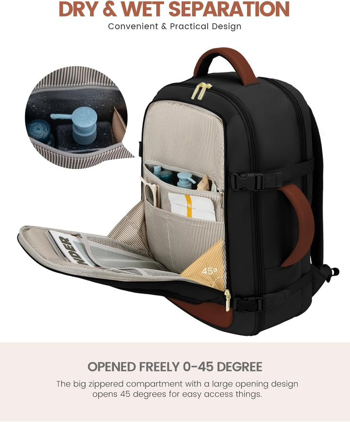 LOVEVOOK Mochila de viaje para mujer y hombre, Negro, marrón, Mochi...