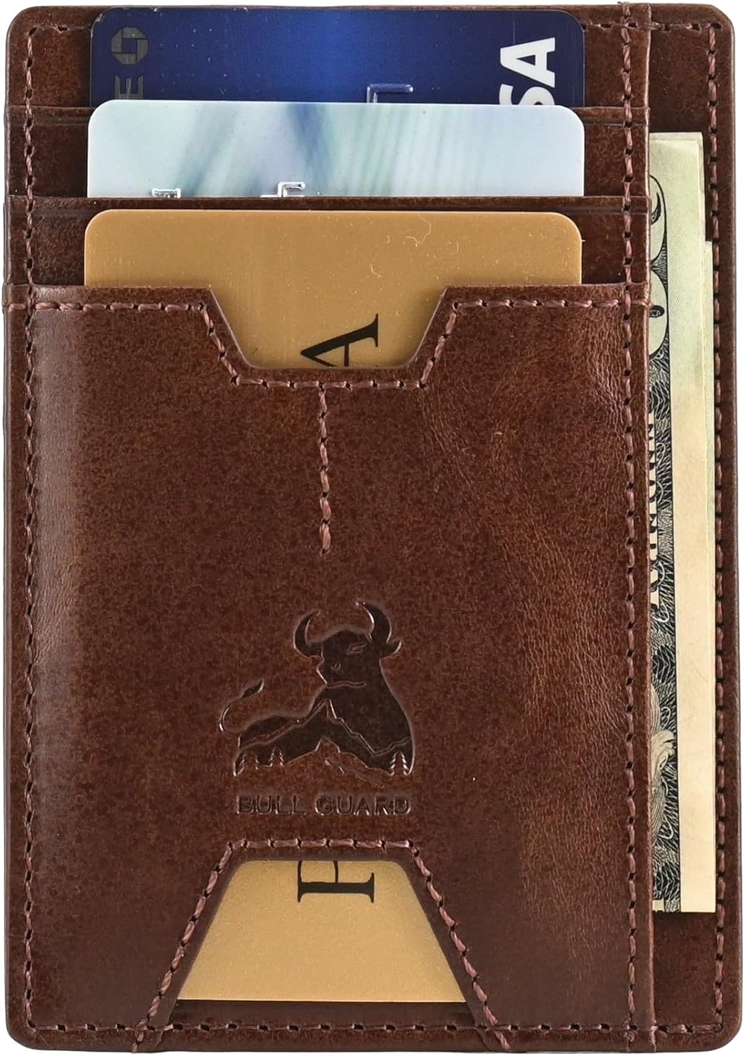 BULL GUARD Billetera de cuero delgada con bloqueo RFID para hombres...