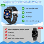 Reloj inteligente, reloj de 1.83 pulgadas para niños, frecuencia cardíaca, monitor de sueño, podómetro, reloj despertador, linterna
