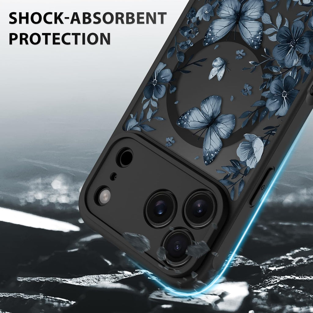 OOK Funda de teléfono floral con mariposas negras hecha para iPhone 18 Pro