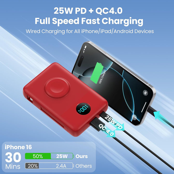 Cargador portátil magnético 6 en 1 para iPhone con cables integrado...
