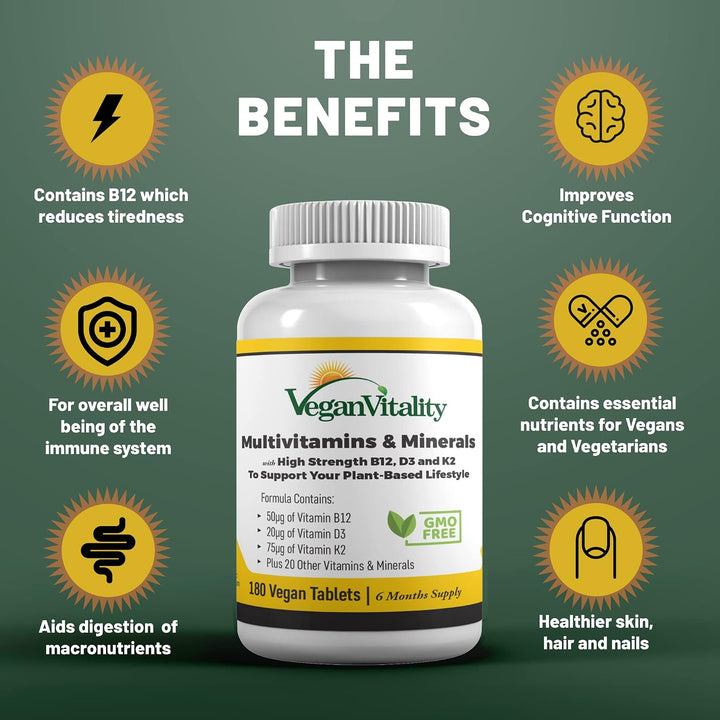 Vegan Vitality Paquete de suplementos de refuerzo - Complejo de mul...
