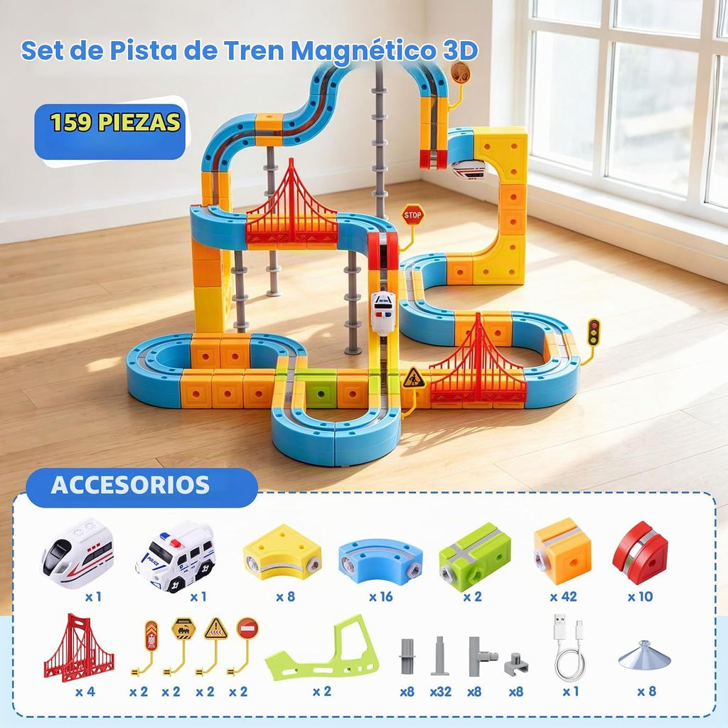 Gofunly Electric Train Set para Kids: 159 Pcs 3D Flexible Race Track Kit