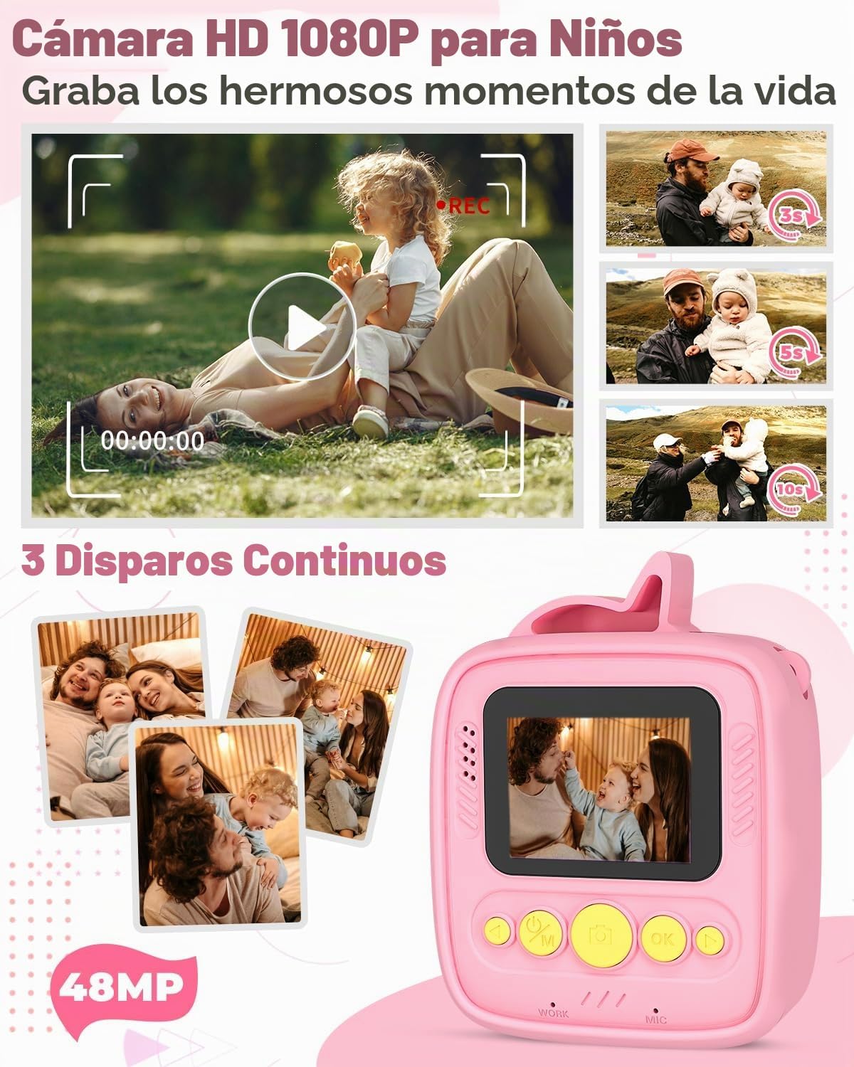 Cámara de impresión instantánea para niños, cámara para niños de 3 a 12
