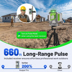Huepar Pro Nivel láser 360 autonivelante, 4x360° verde Cross Line juego de herramientas láser con receptor para uso al aire libre y larga distancia hasta 660 pies