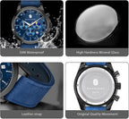 SAPPHERO Relojes cronógrafos para hombre, reloj analógico de acero inoxidable casual original para negocios, 50M, impermeable, luminoso, con esfera de fecha, regalo para hombre