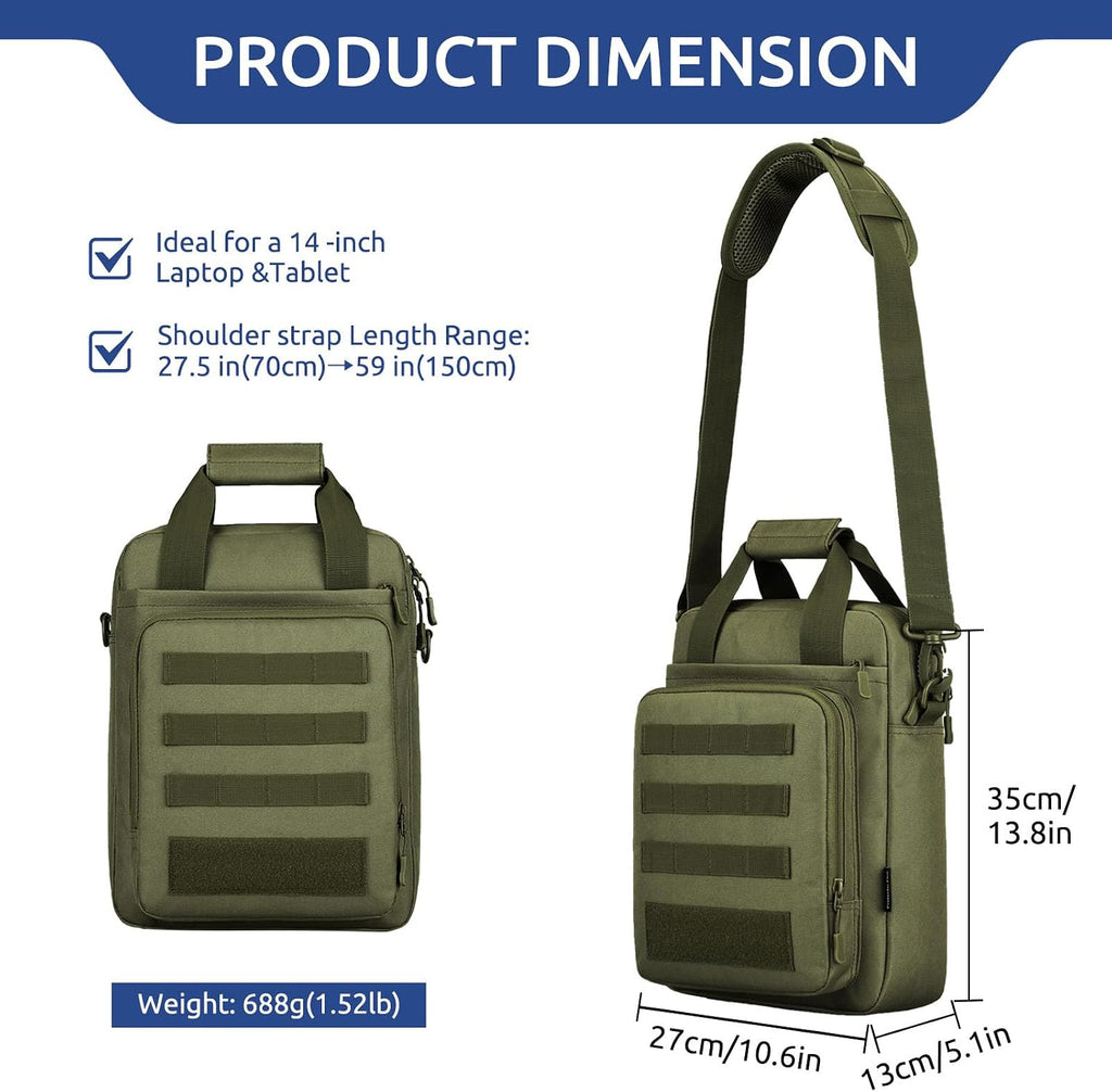 Bolsa de Mensajero Táctica ZHIERNA, Maletín Táctico para Laptop de Alta Resistencia con MOLLE, Bolso de Hombro para Hombre (Incluye Parche)