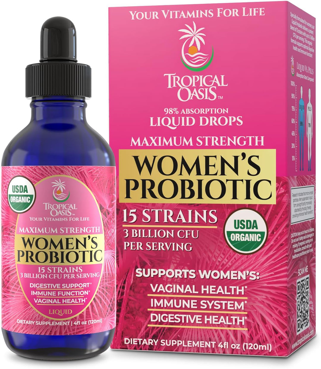 Probiótico Líquido Orgánico USDA para Mujeres | Equilibrio de pH, U...