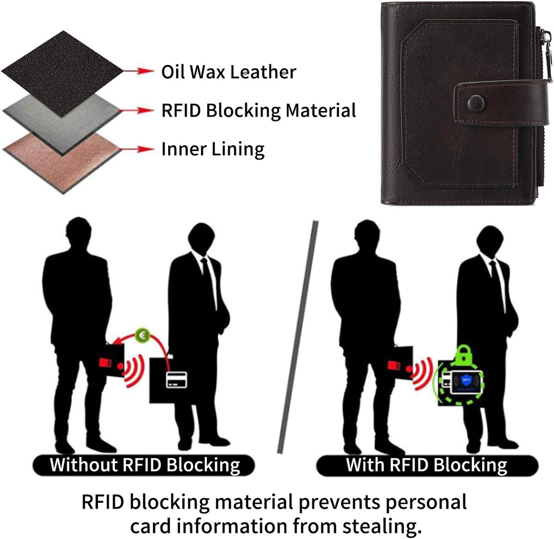 GAEKEAO Billeteras de cuero genuino para hombre con cremallera, blo...