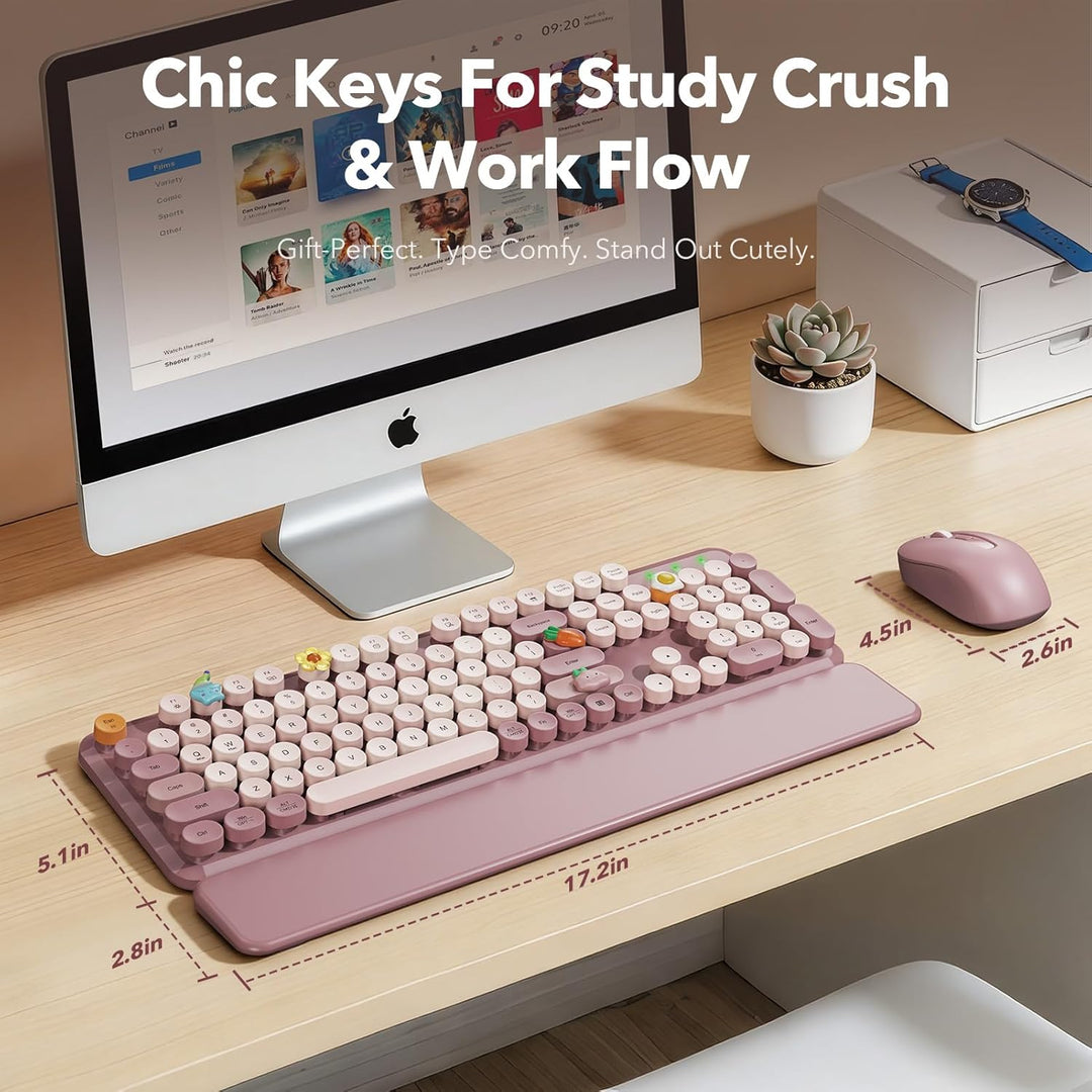 Combo de teclado y mouse inalámbricos, teclado estilo máquina de es...