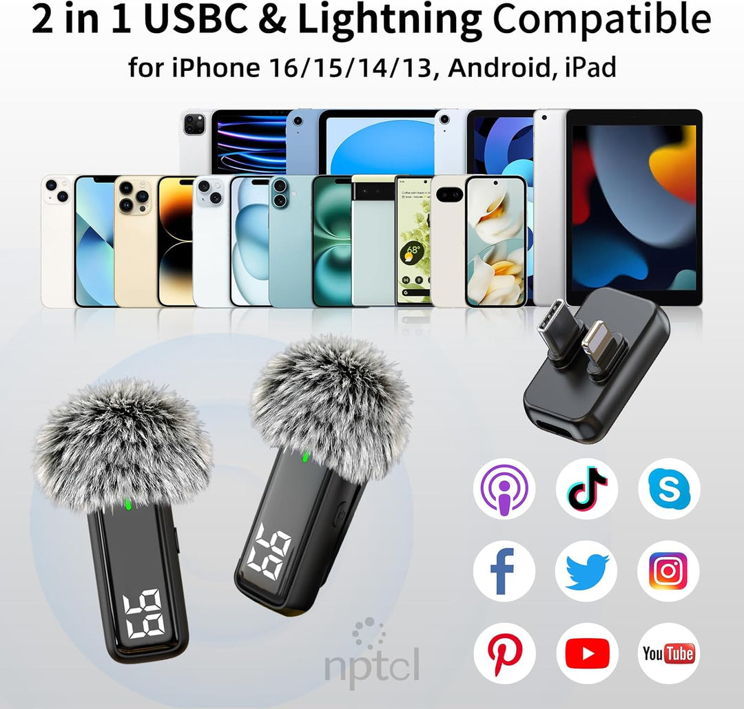 NPTCL Mini micrófono de solapa inalámbrico Lavalier para iPhone y t...