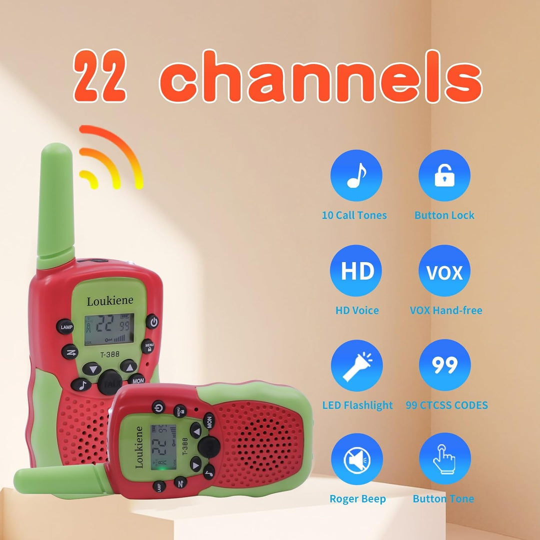 LOUKIENE Walkie Talkies para niños de 22 canales de radio de 2 vías...