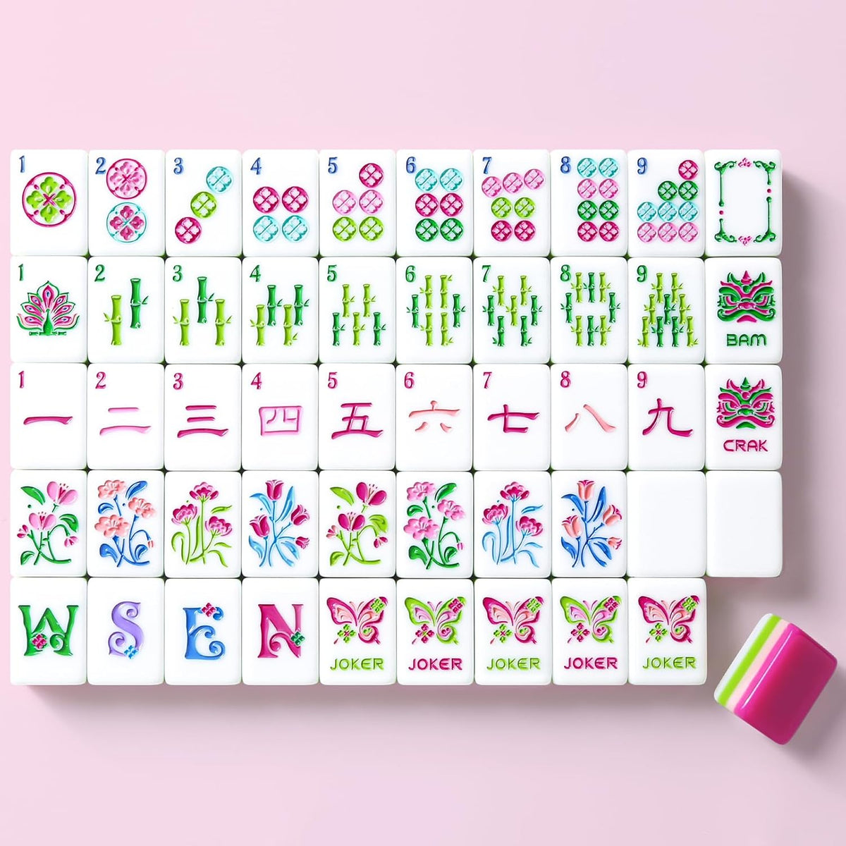 American Mahjong - Juego de azulejos de Mahjong, 160 rosas rosas de 4 capas con 4 dados con bolsa, caja de almacenamiento lista para regalo, juego de azulejos de Mahjong americano, juego de mahjong