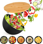 Juego de 3 cuencos de ensalada de fibra de bambú natural con tapas, tazón para preparar y servir ensalada, cereales, frutas, verduras, palomitas de maíz, papas fritas y pan (10, 8, 6 pulgadas)