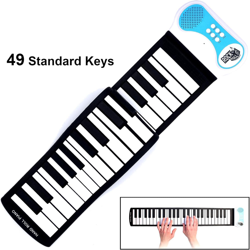 Rock And Roll It - Piano. Teclado de piano de juguete clásico flexible enrollable para niños. Almohadilla de piano portátil de silicona con rollo de mano de 49 teclas. Flexible y plegable.