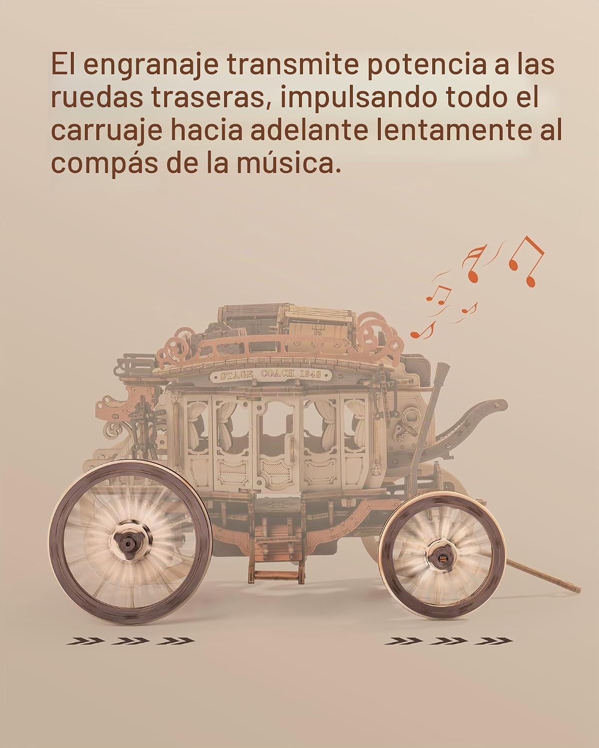 ROBOTIME Caja de rompecabezas de madera con caja de música Stagecoach AMKA1, regalo de día de San Valentín Rompecabezas de madera 3D para adultos, modelo mecánico 3D para construir, regalo de