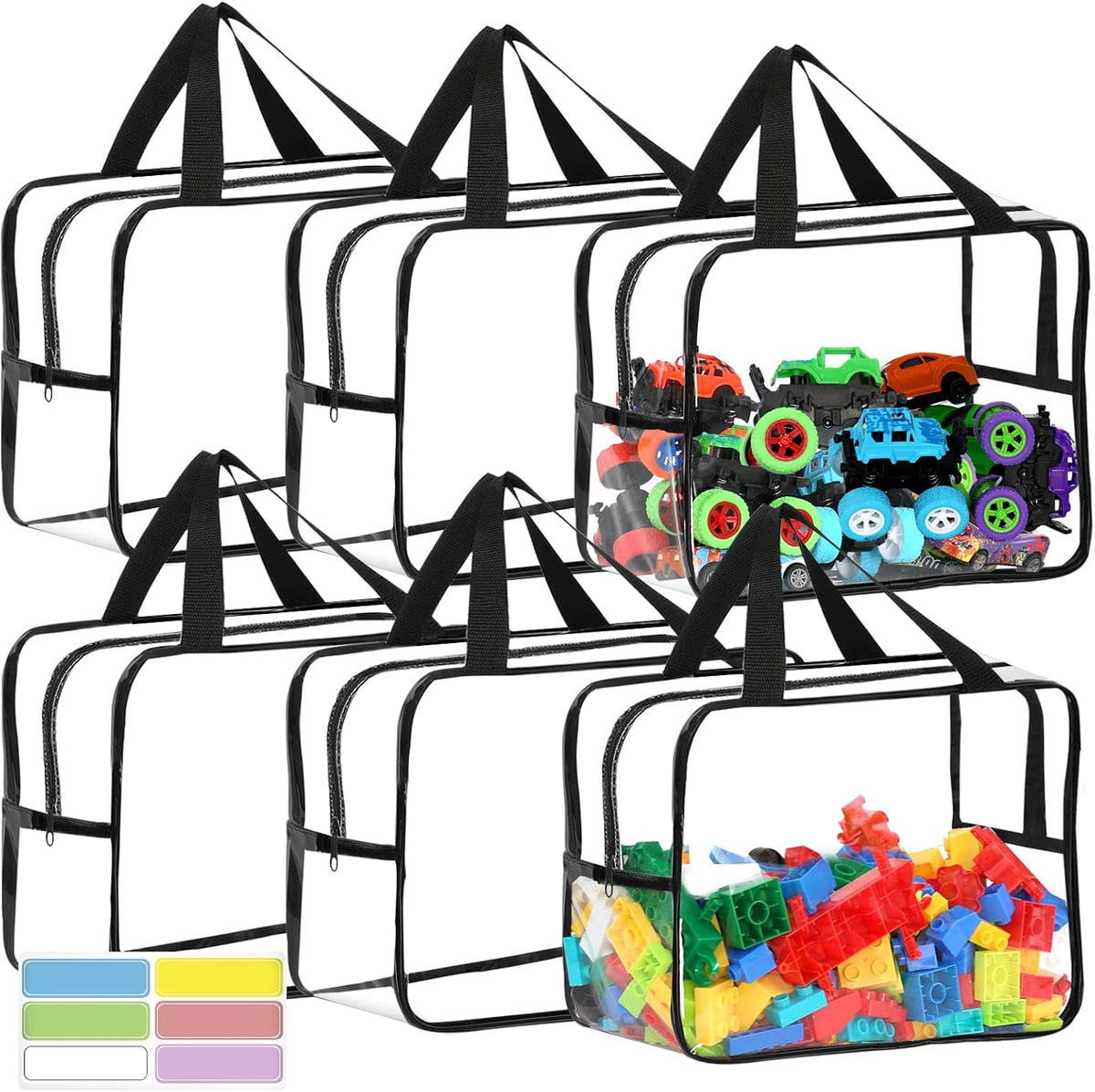 6 Pcs XL Toy Storage Bags Widen Waterproof Clear Toy Organizer con Labels