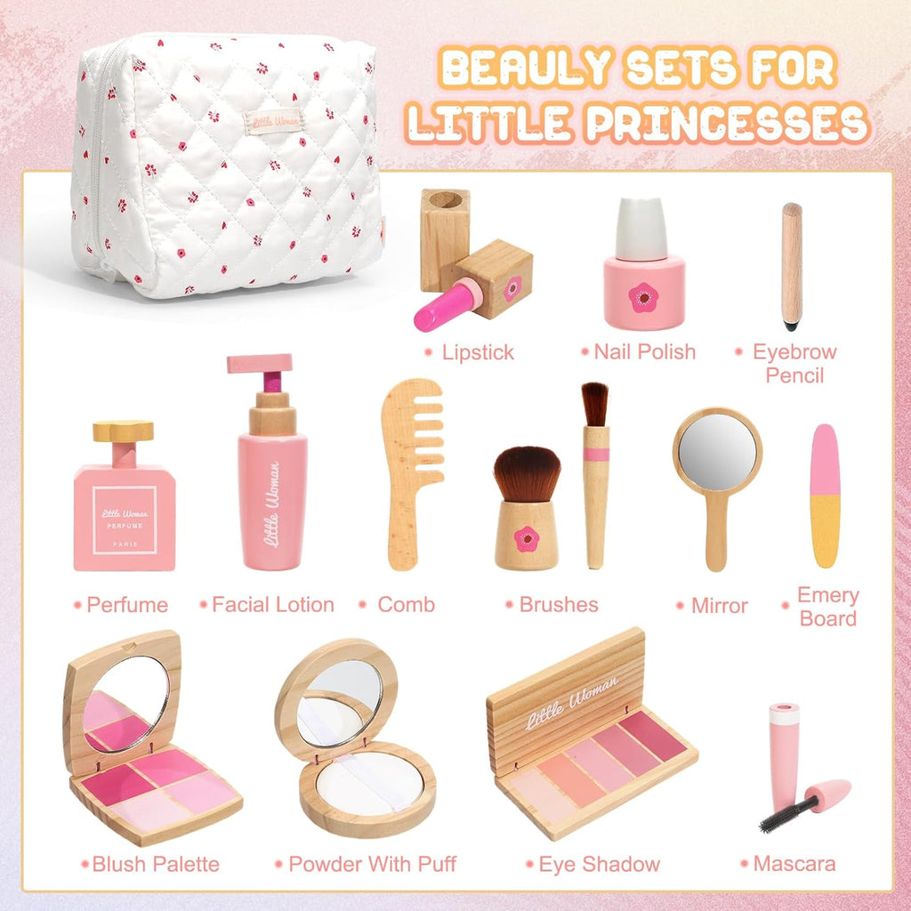 Maquillaje de madera para niños pequeños de 1 a 3 años, 100% seguro y no tóxico