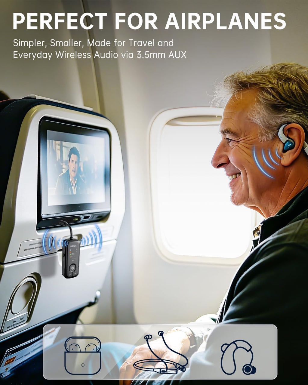 Adaptador de audio Bluetooth LE para avión y transmisor Auracast para