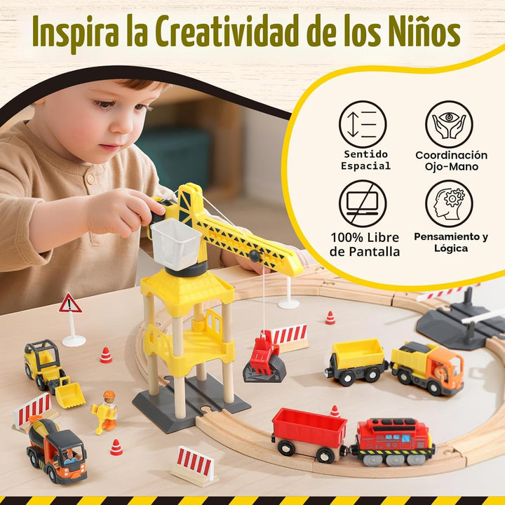 Lehoo Castle Juego de tren de madera, juguetes de construcción para...