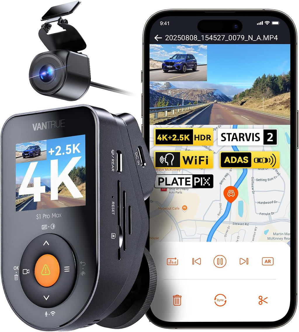 Vantrue S1 Pro Max 4K+2.5K Dash Cam, Dual STARVIS 2 Delantero y Trasero
