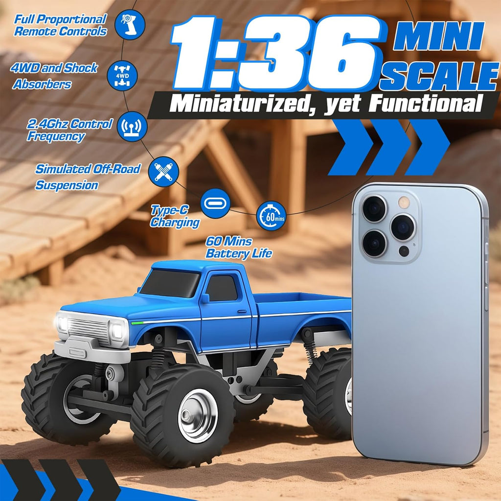[2026 Upgrade 1/36 Mini RC Crawler, 4WD Micro Off Road Truck