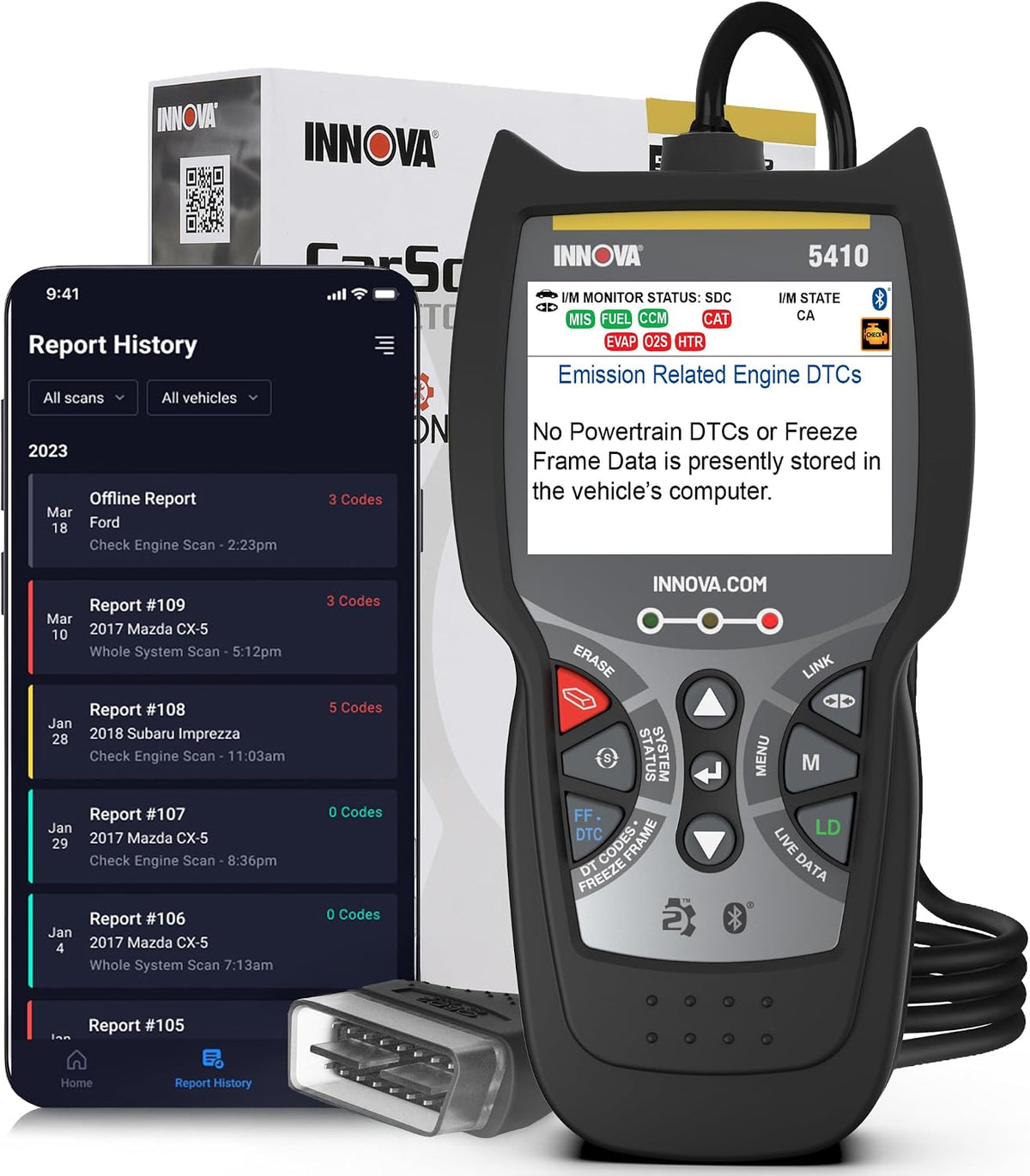Innova 5410 Escáner de Herramienta de Diagnóstico OBD2 para Todo el Sistema para Automóviles y Camiones - Herramientas de Escaneo Automotriz para Motor, ABS, SRS y Transmisión, Compatible con
