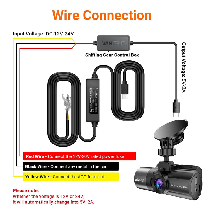 Kit de cable duro USB-C Vantrue de 115 pies con