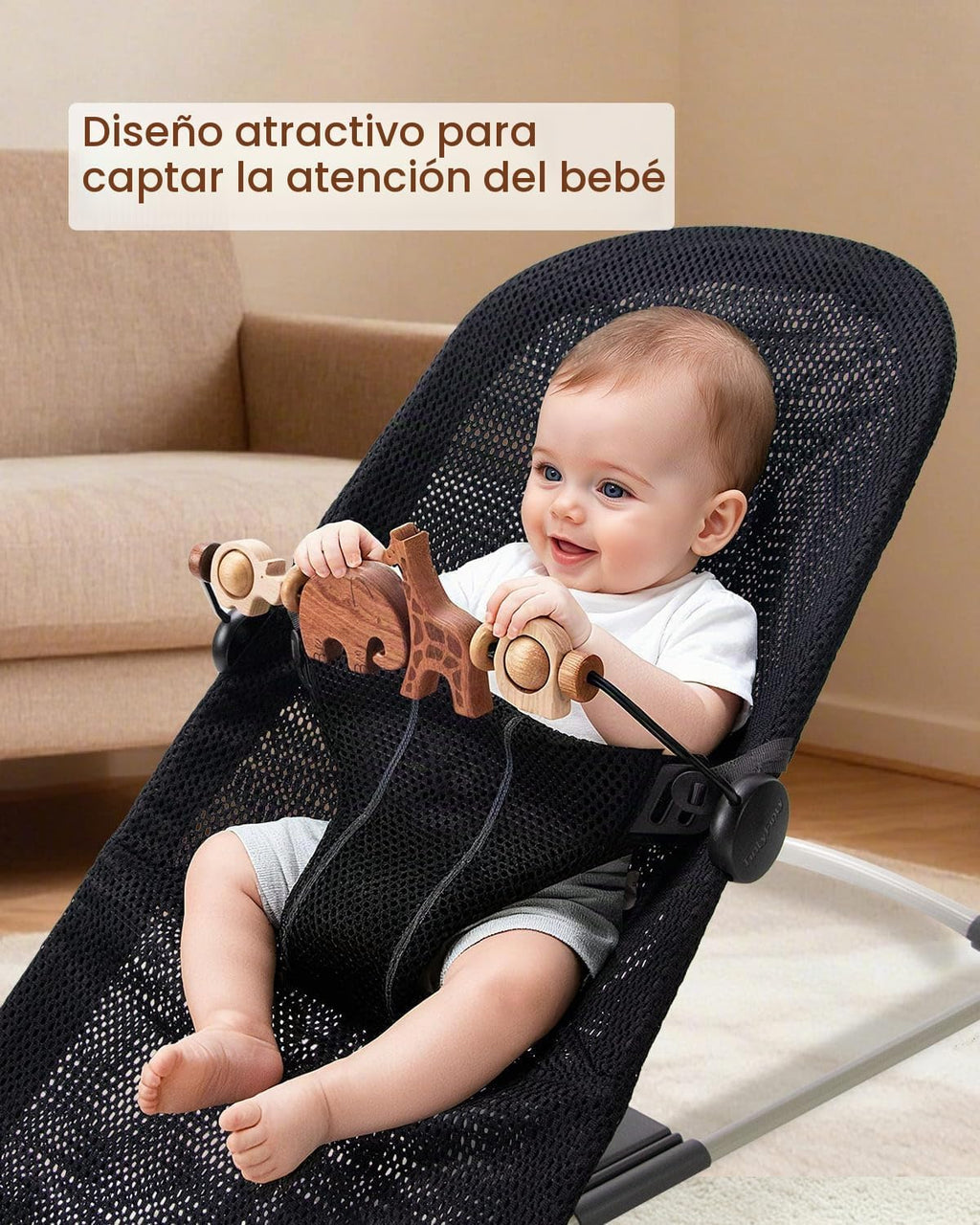 Saltador para bebé - Barra de juguetes de madera, animales