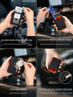 Cartera para hombre, delgada y minimalista con clip para dinero y ventana de identificación, bloqueo RFID, soporte para tarjetas de crédito emergente, billetera inteligente de aluminio para