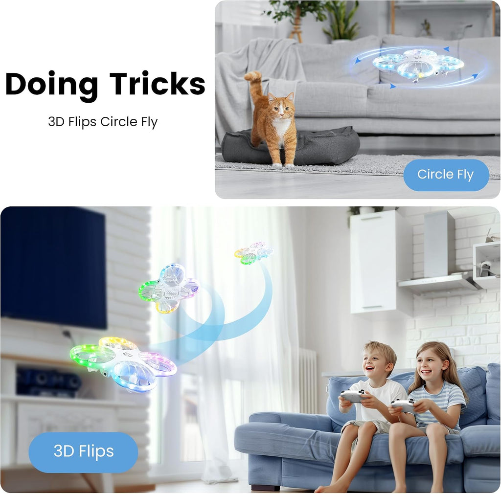 Ameta Morpho 1080P Drone con cámara para niños, luces RGB, 2 baterías