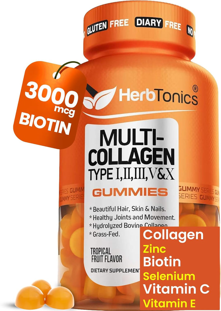 Herbtonics Gomitas de colágeno múltiple con biotina y vitamina C, p...