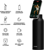 RINGO PRO Botella de agua aislada, soporte magnético para trípode para teléfono, negro, 24 onzas