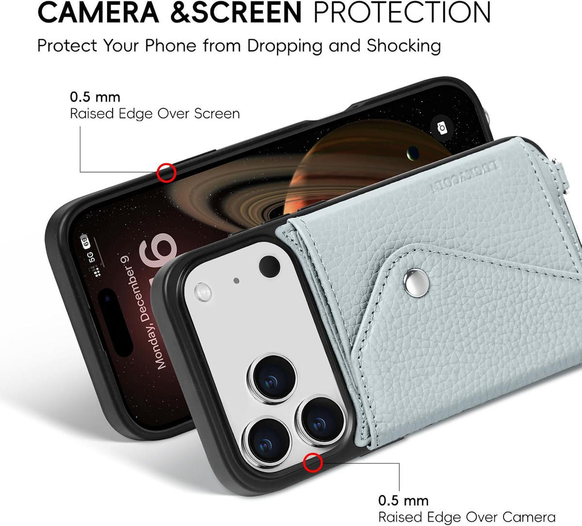 Funda tipo cartera cruzada para iPhone 18 Pro con tarjetero expandible, bolso de cuero de grano completo de primera calidad con correa ajustable, funda de cartera manos libres para mujer