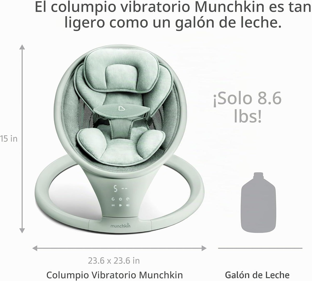 Munchkin Columpio eléctrico para bebé con vibración, columpio portátil para recién nacido y bebé, asiento inteligente habilitado para Bluetooth con música, movimiento y sonidos, salvia