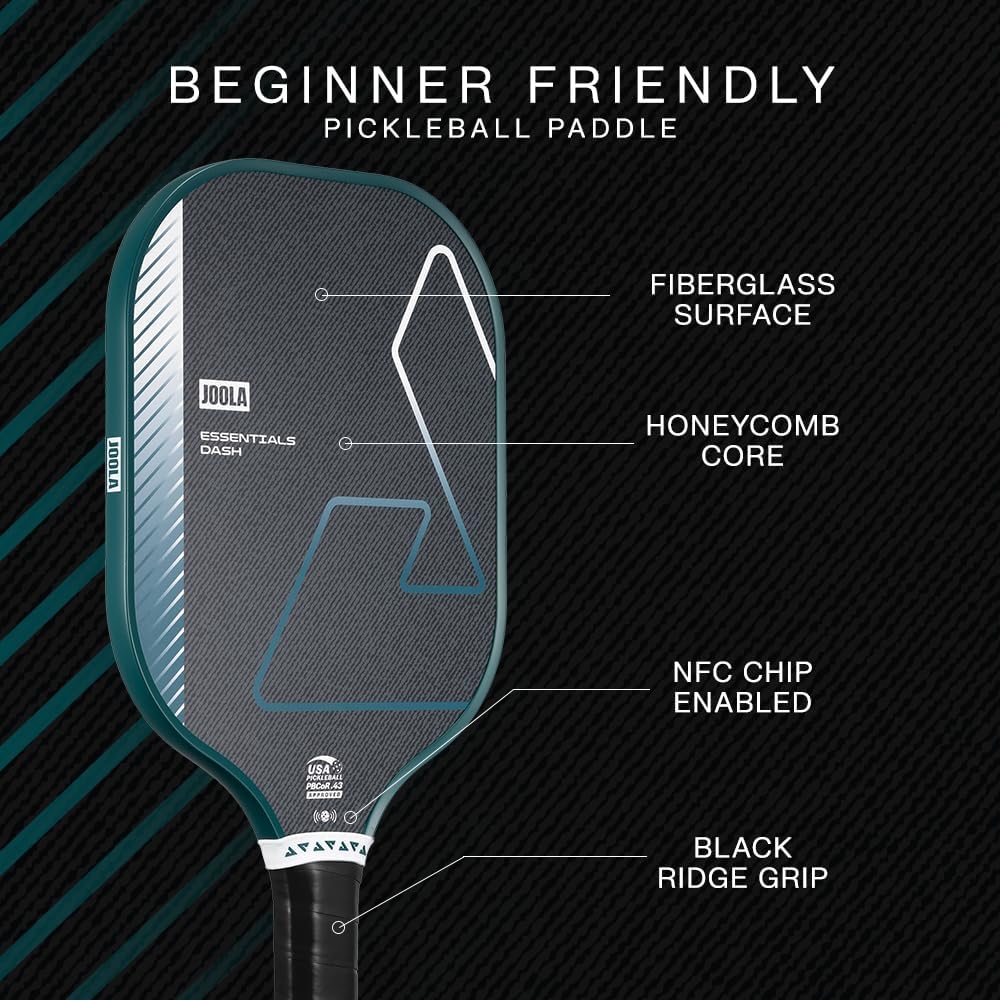 JOOLA Essentials Dash Pickleball - Paleta ligera para todas las edades, superficie arenada de fibra de vidrio para giro, construcción de prensa fría para mayor durabilidad, aprobado por USAP
