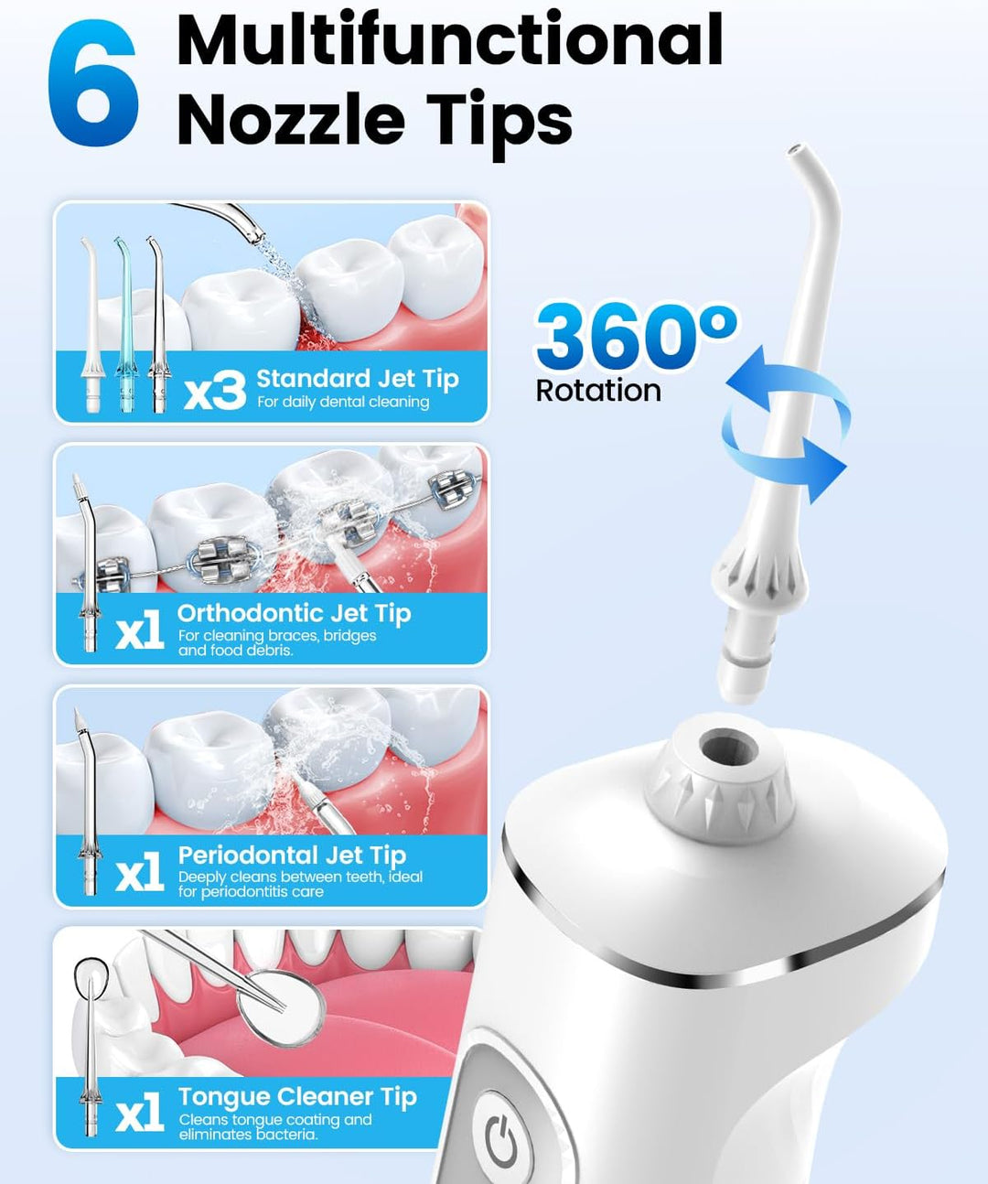 JTF Irrigador bucal portátil para dientes: 3 modos y 10 niveles de...