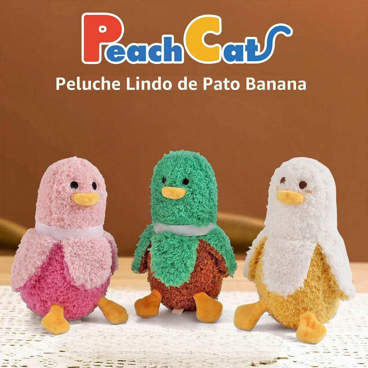 PEACH CAT Peluche de pato plátano con diseño de banana 1 mamá 19.7" Animal de peluche de pato con 3 lindos bebés dentro, juego de 4 piezas de peluches para regalos para niñas y niños