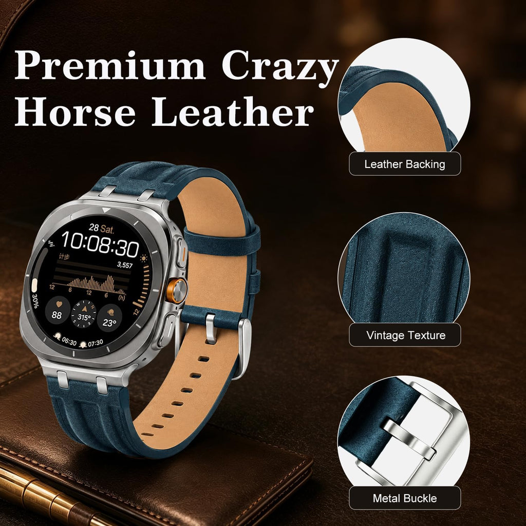 Correa de cuero retro compatible con Samsung Galaxy Watch Ultra 2/1 de