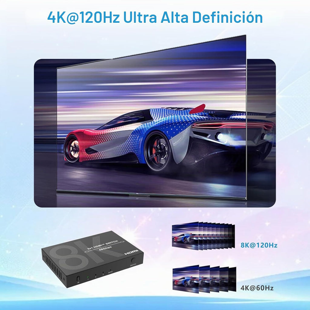 Interruptor HDMI 8K 3 en 1 salida 4K@120Hz HDMI Switcher con