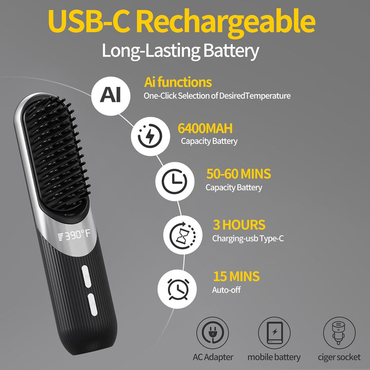 Cepillo de peinado inalámbrico 2 en 1 AI Smart Styler calor rápido...